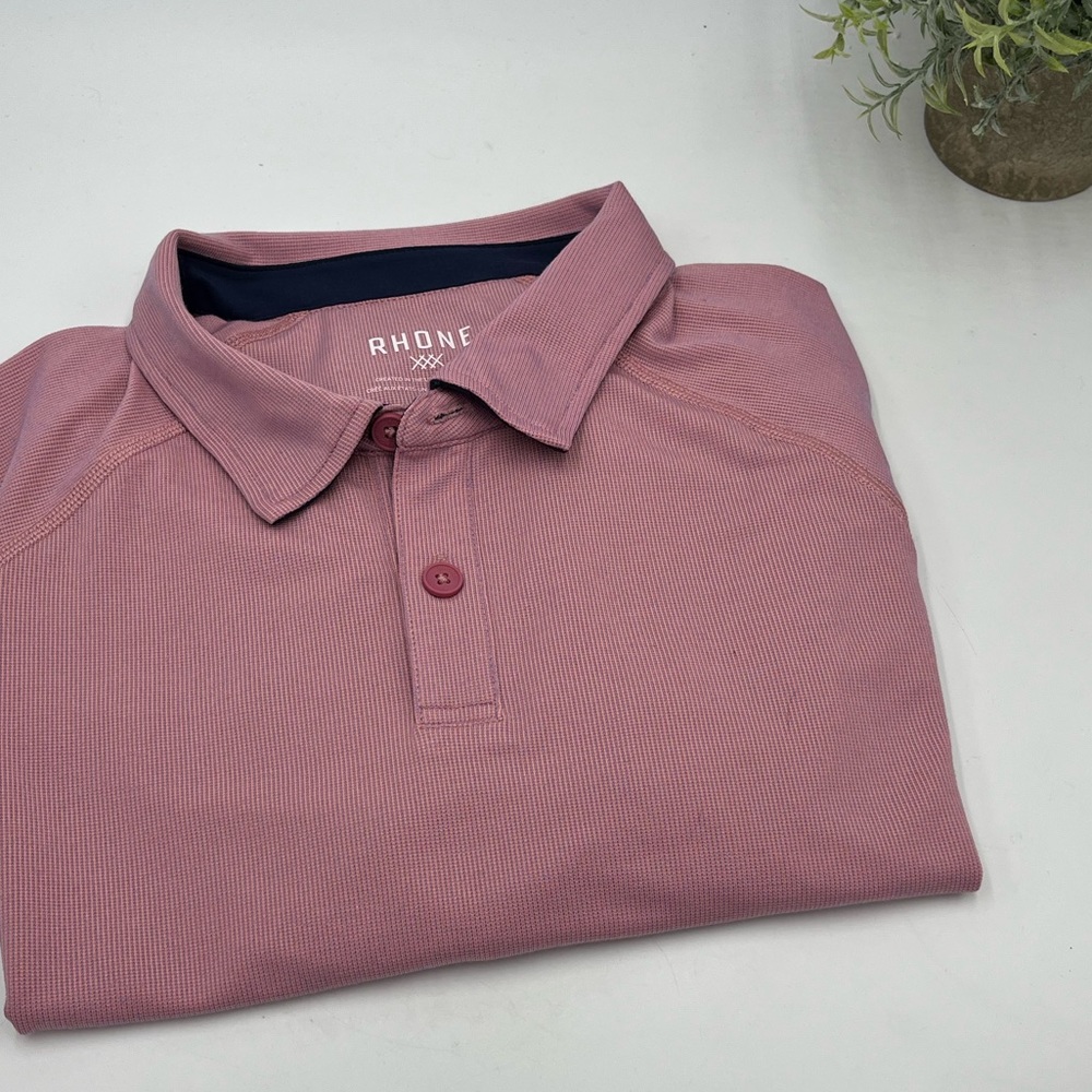 Rhone Mens Delta Pique Short Sleeve Polo Shirt Color Razzy/Misty Rose Sz Med - Picture 5 of 16